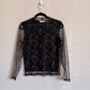 Molly Bracken Black Sheer Floral Top size S romanic feminine
